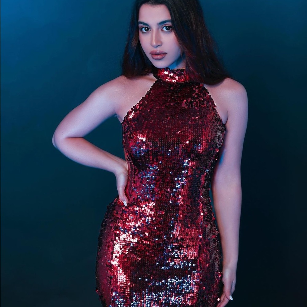 Zara red sequin maxi dress
